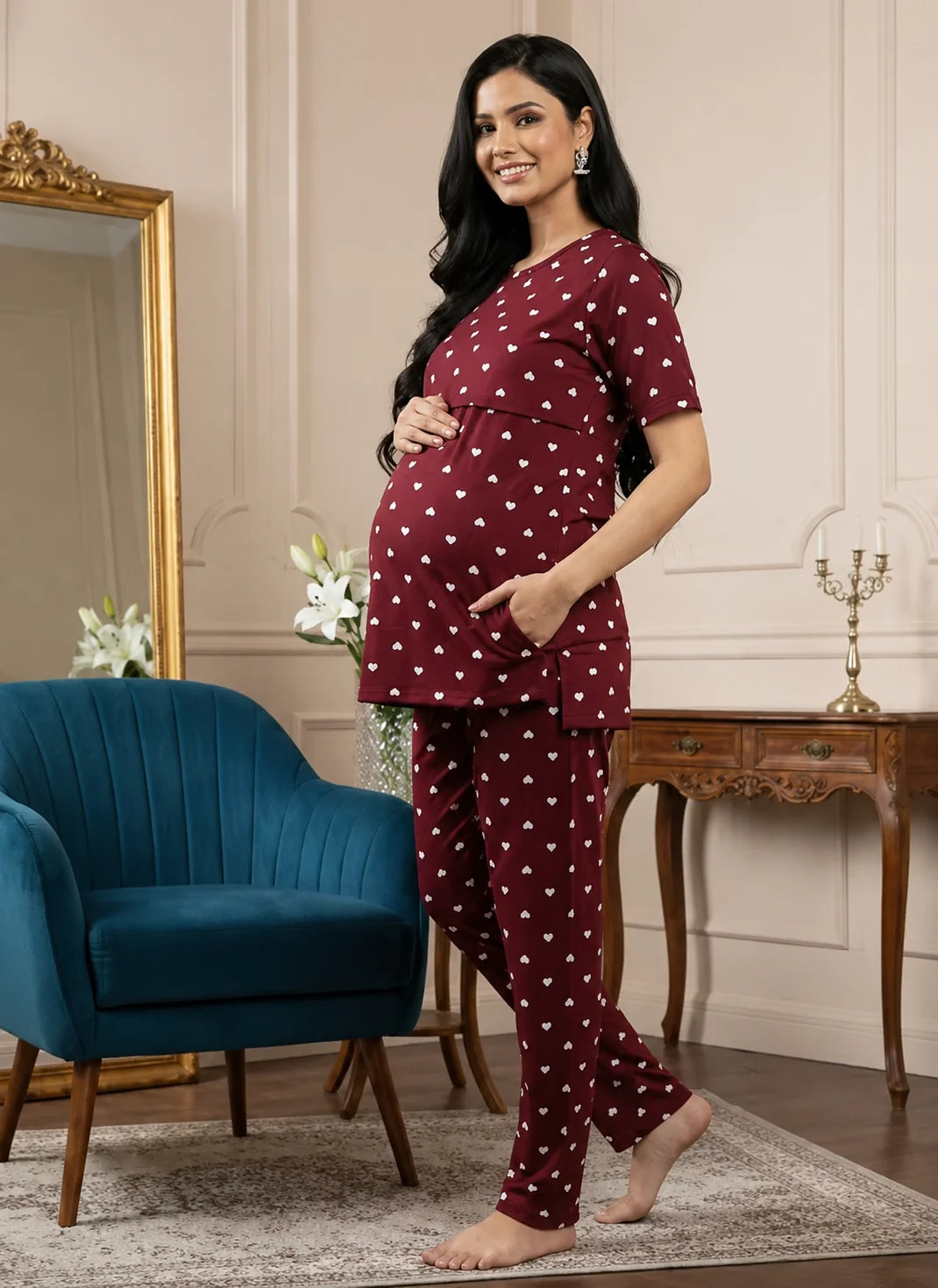 Heart Print Maternity &amp; Feeding Co-Ord Set