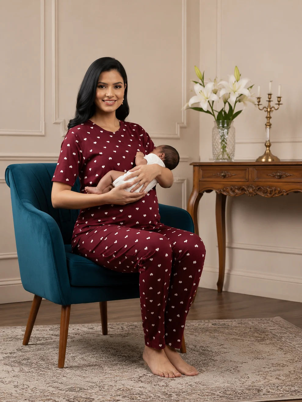 Heart Print Maternity &amp; Feeding Co-Ord Set