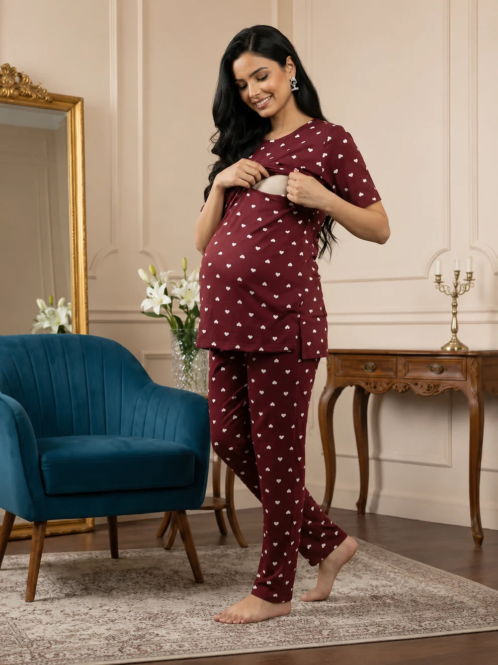 Heart Print Maternity &amp; Feeding Co-Ord Set