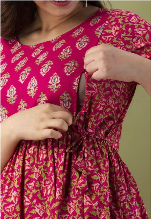 Floral Cotton Maternity & Feeding Gown