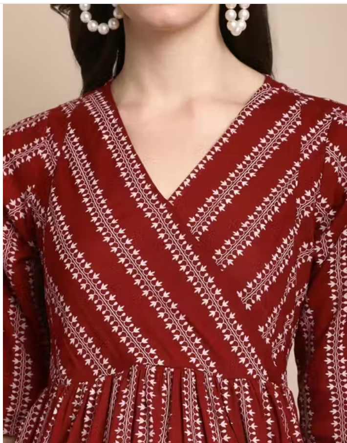Maroon Cotton Maternity & Feeding Dress